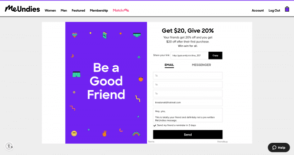 Meundies referral program page