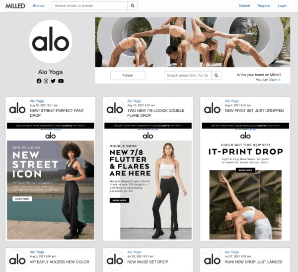 milled-alo-yoga-email-newsletters-competitor-analysis-tool