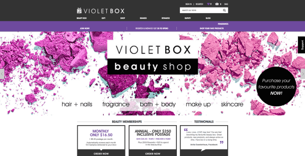 Violet Box homepage ReferralCandy