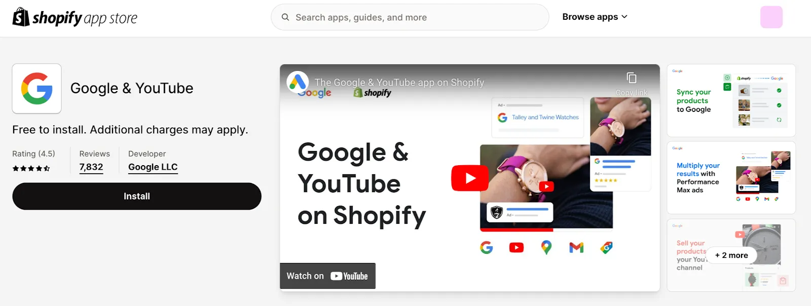 Google Channel app within Shopify App Stoe