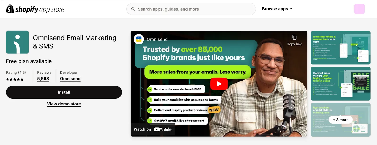 Omnisend app within Shopify App store