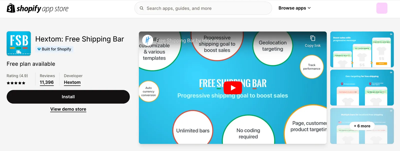 Hextom app within Shopify App Store