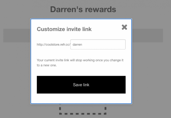 customize referral link in referralcandy choose custom url