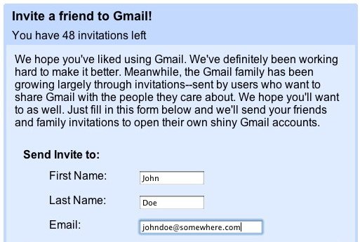 Leverage Scarcity, Exclusivity and 'FOMO': Gmail invite a friend pop up Google Word of Mouth