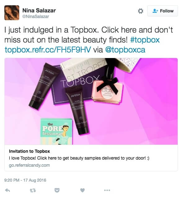 referral program templates - referral social sharing messages template tweet sample topbox referralcandy